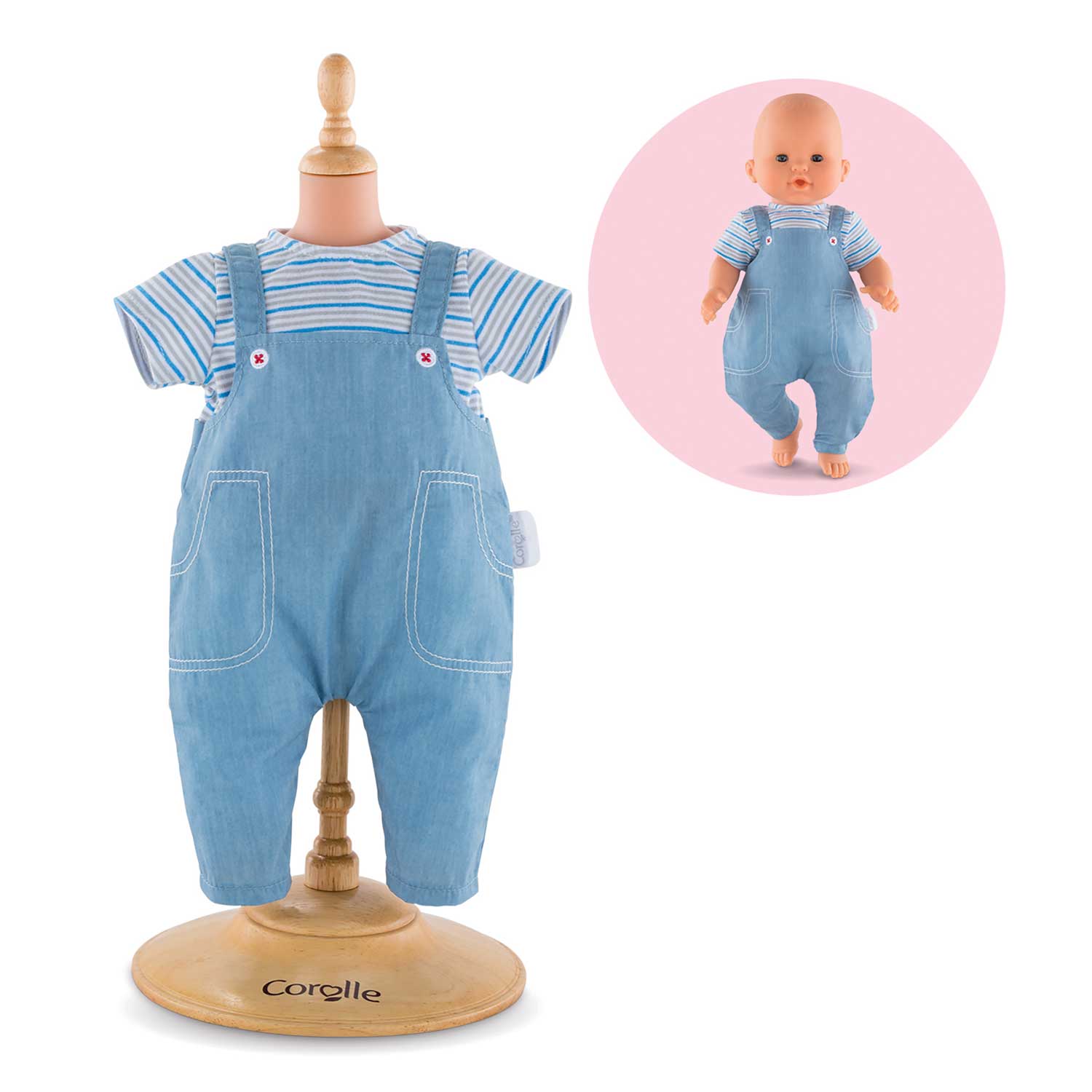 Corolle 14" Baby Doll Outfit - Loire Riverside Jumper & Striped Shirt For Mon Grand Poupon Dolls (Ages 2+)